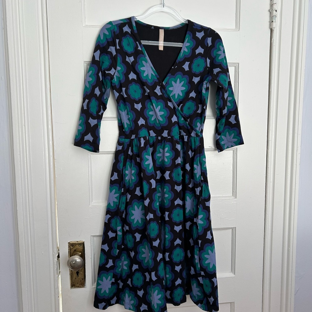 Mata Traders Callie 3/4 sleeve faux-wrap cotton dress, women's small